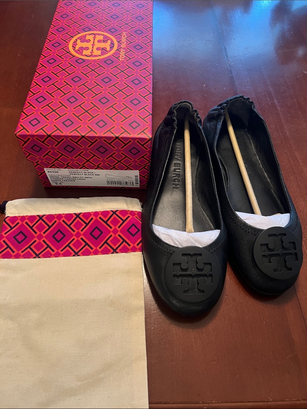 Tory Burch Minnie Travel Ballet flats Powder Coated Logo size 9.5
